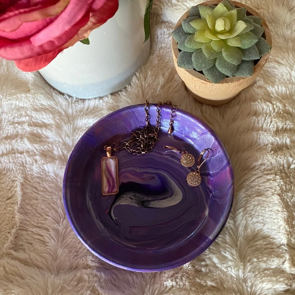 Fluid Art ring dish trinket tray unique gift purple